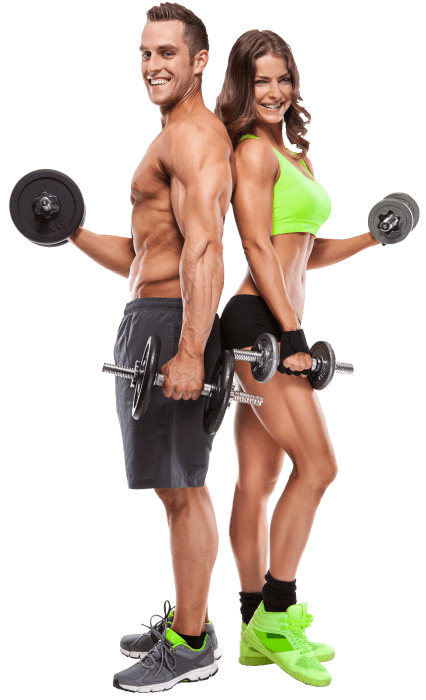 Man and woman lifting dumbbells